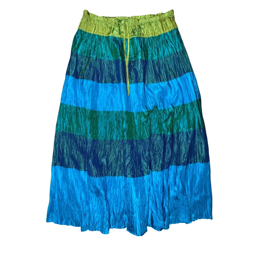 Vintage Cache 100% Silk Y2K Crinkle Maxi Skirt Fairy Forest Whimsigoth Tiered M - Picture 2 of 7